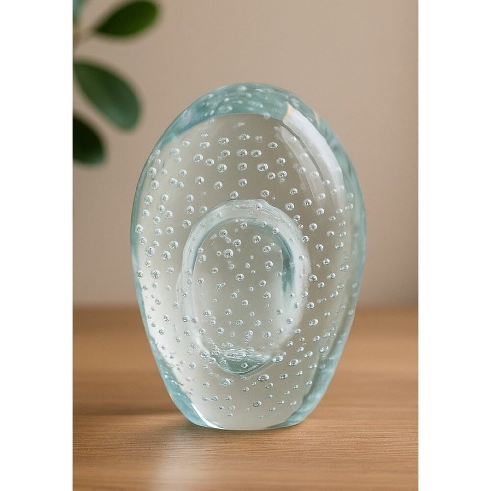 Vintage Art Glass Bubble Domed Paperweight Clear Oval Hand Blown Studio Decor